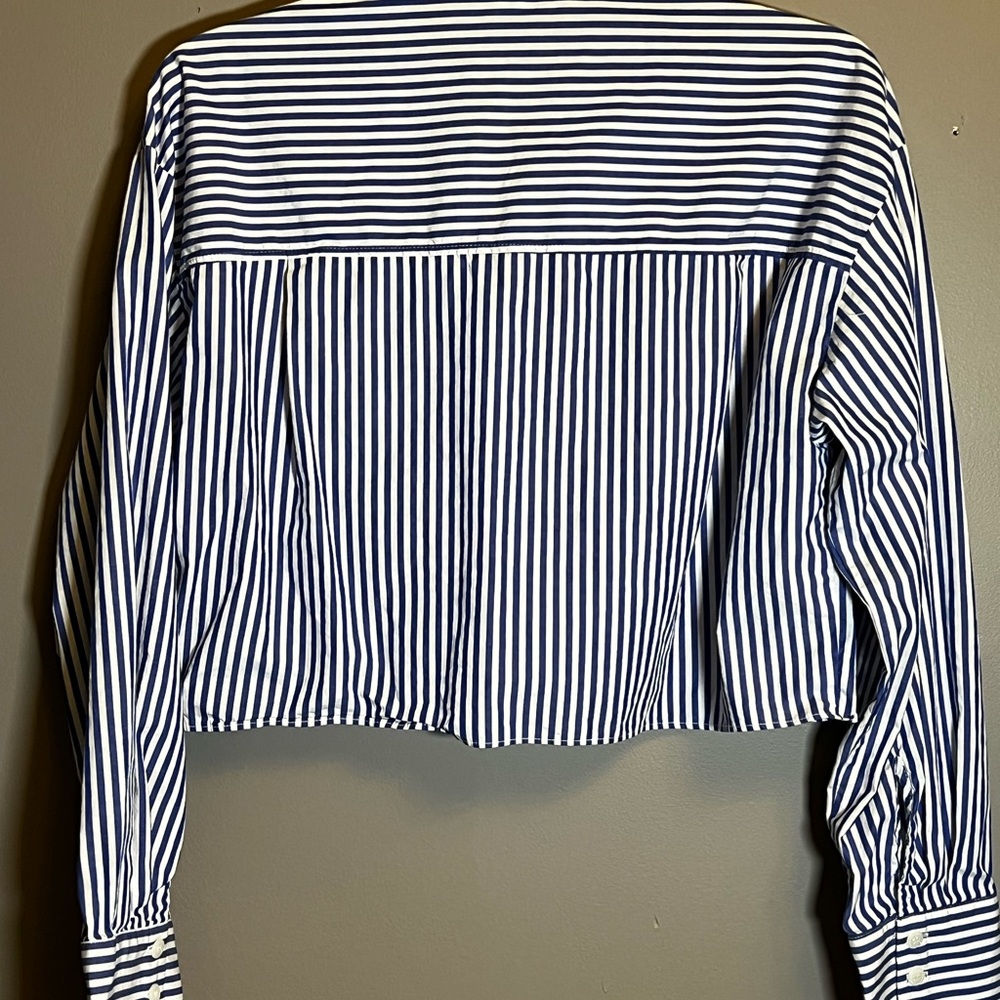 Zara Striped Crop Poplin Button Up Collared Shirt… - image 4